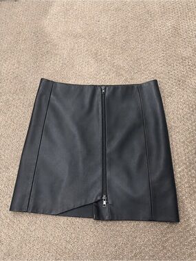 Black Faux Leather Zip-Front Mini Skirt